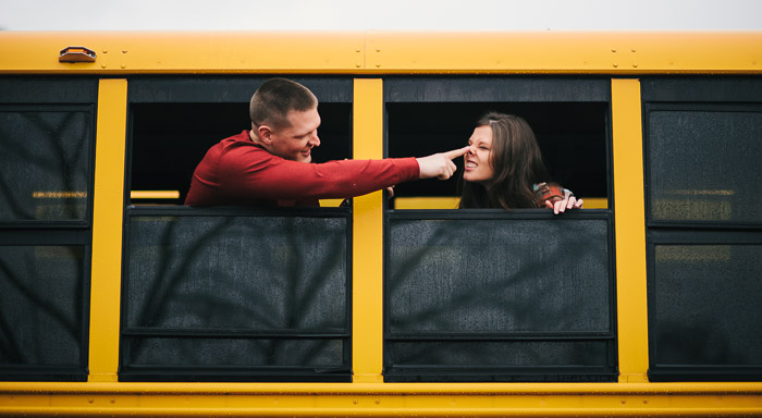 Sanford engagement pictures, sanford photographer, school bus engagement, middle school