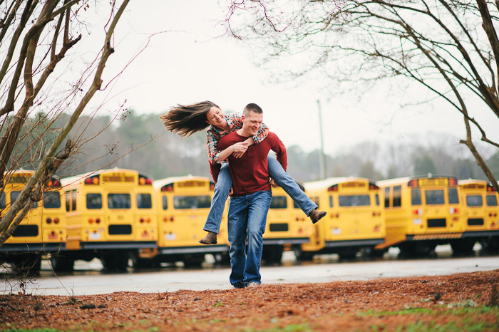 Sanford engagement pictures, sanford photographer, school bus engagement, middle school